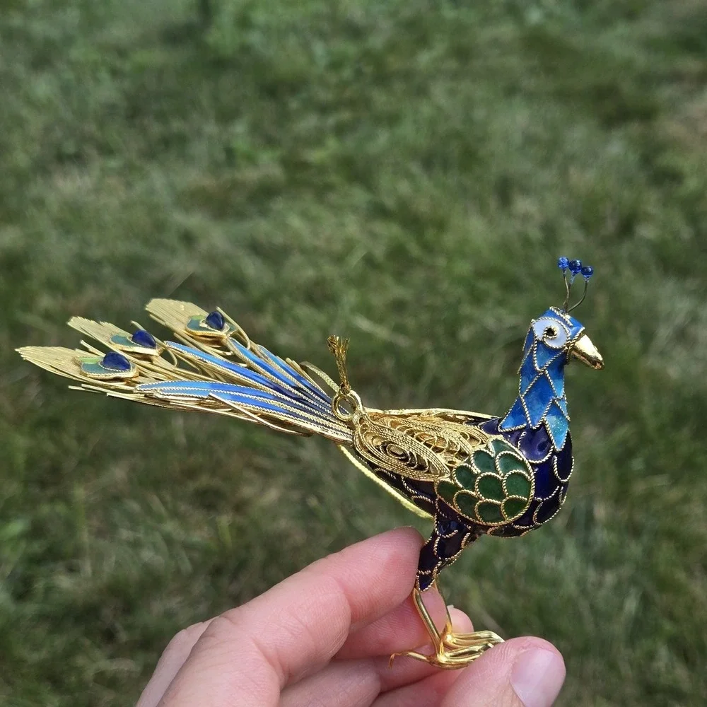 Peacock Ornament Cloisonné Bird Christmas Vintage